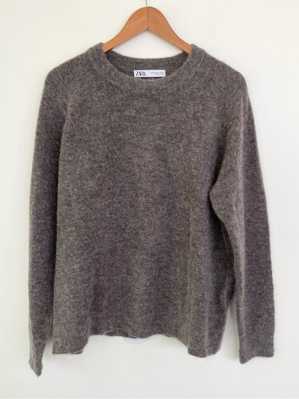 Zara Textured Wool Alpaca Blend Crew Neck Sweater Dark Brown XL Extra Large